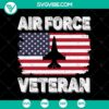US Air Force Vet Jet & Flag SVG design for Veterans Day celebration, patriotic military theme with American flag.