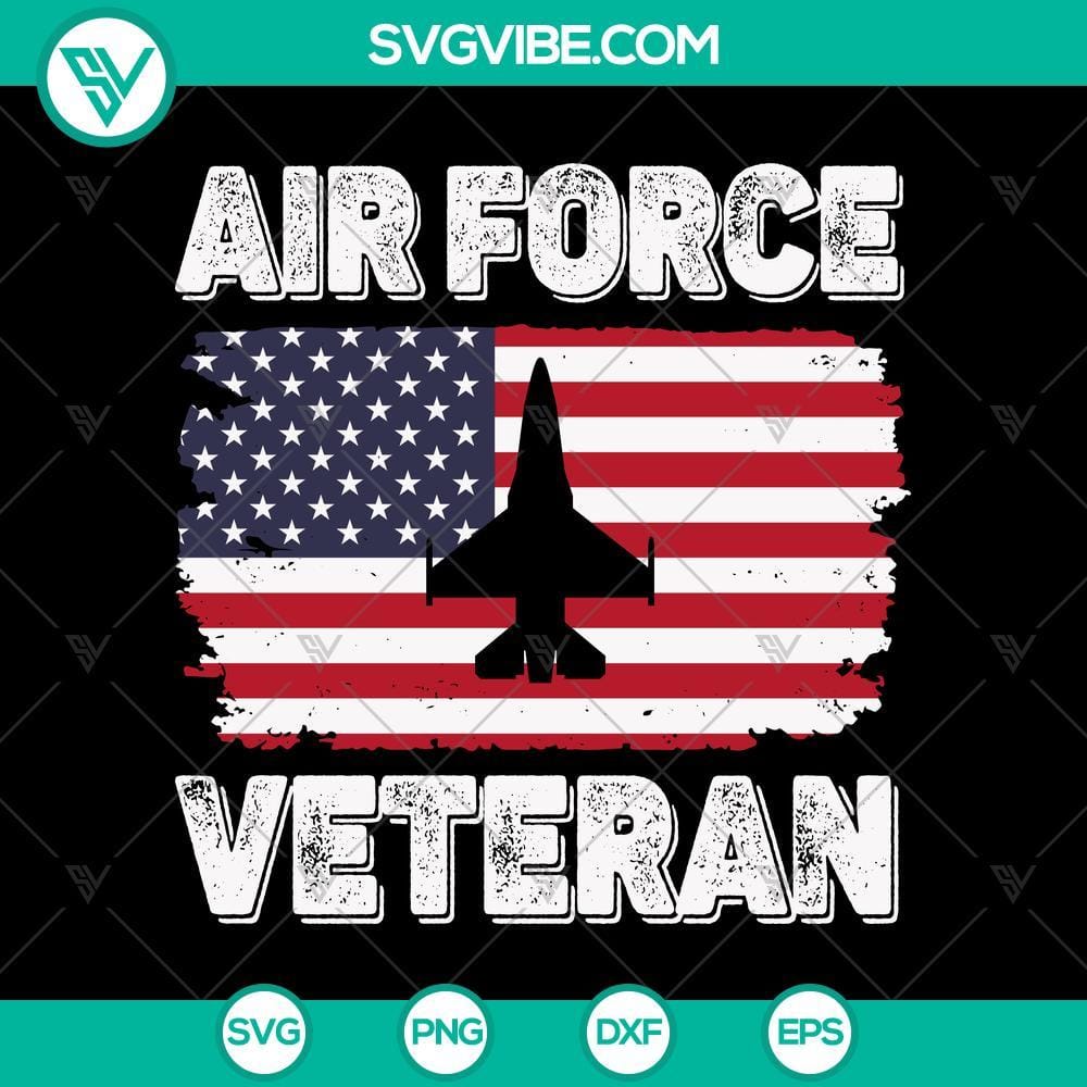 "US Air Force Vet Jet & Flag SVG for Veterans Day" US Air Force Vet Jet & Flag SVG design for Veterans Day celebration, patriotic military theme with American flag.