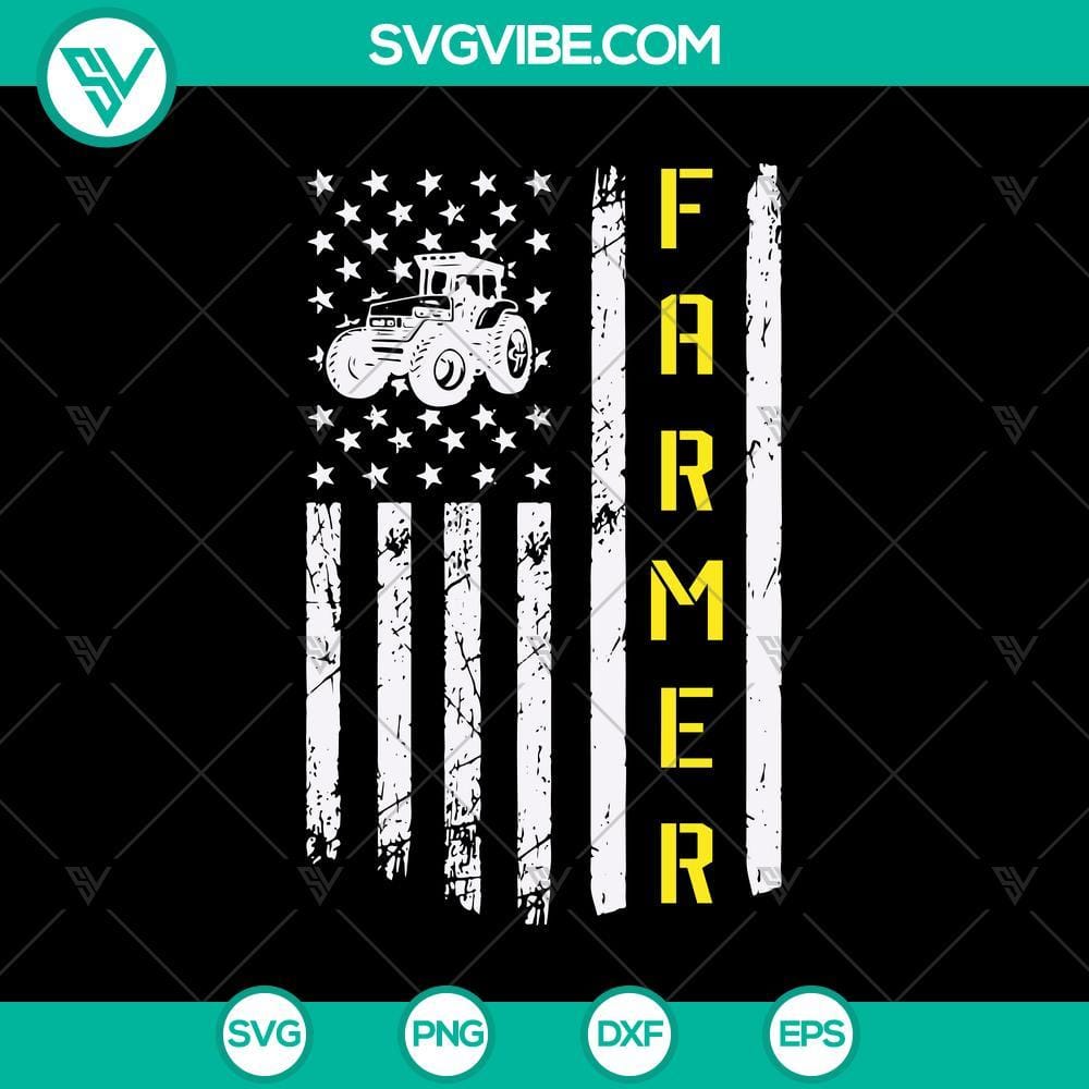 US Farmer & Tractor with American Flag SVG for 4th of July American flag themed US farmer driving a tractor SVG design for Independence Day celebration.