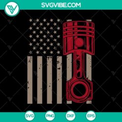 Patriotic USA flag mechanic and piston SVG design for 4th of July celebrations on a digital product image.