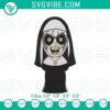 Valak the Nun stitch patterns, creepy Halloween embroidery designs on display.