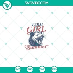 Vintage summer opossum SVG design with feral girl, perfect for digital projects and crafts with a unique touch.