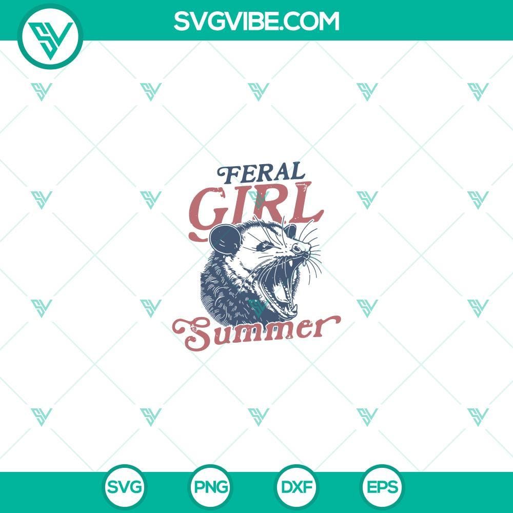 Vintage Feral Girl Summer Opossum SVG Vintage summer opossum SVG design with feral girl, perfect for digital projects and crafts with a unique touch.