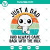 Vintage "Just A Dad Who Always Came Back With The Milk" SVG, a funny Father's Day design. Great for dad-themed crafts and gifts.