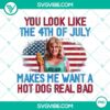 Legally Blonde 4th of July digital design with quote "You look like the 4th of July, makes me want a hot dog real bad" on transparent background PNG.
