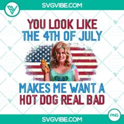 Legally Blonde 4th of July digital design with quote "You look like the 4th of July, makes me want a hot dog real bad" on transparent background PNG.