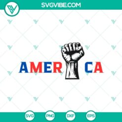 America Trump Hand Fight and Trump 2024 SVG design with American flag elements, available in SVG and PNG formats.