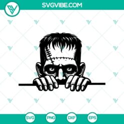 Spooky Frankenstein Halloween SVG design with peeking face, horror theme, suitable for Cricut projects.