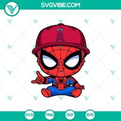 Baby Spiderman Los Angeles Angels Baseball SVG design perfect for Cricut projects with MLB logos and Spiderman, great for Los Angeles Angels fans.