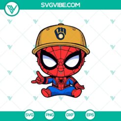 Baby Spiderman Milwaukee Brewers Baseball SVG with Spiderman Baseball MLB and Milwaukee Brewers MLB logos for Cricut crafting.