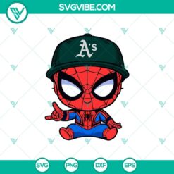 Baby Spiderman Oakland Athletics Baseball MLB SVG featuring Marvel MLB design for Cricut crafting.