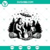 Bigfoot and Alien Camping SVG design with campfire, perfect for outdoor enthusiasts.