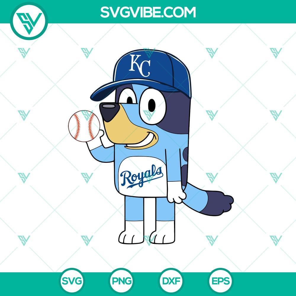 Bluey Kansas City Royals Baseball SVG, Bluey Kansas City Royals MLB SVG, Bluey Cartoon Baseball SVG Cricut Bluey cartoon Kansas City Royals baseball SVG ideal for Cricut projects, featuring the MLB team's colors and logo.