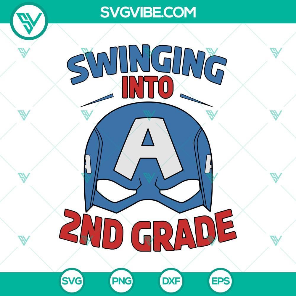 Captain America Swinging Into 2ndGrade SVG, Captain America Back To School SVG PNG Captain America swinging back to school in 2nd grade design, SVG and PNG digital cut file for crafts and projects.