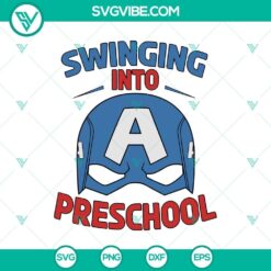 Captain America swinging into preschool SVG design for superhero kindergarten, in SVG and PNG format.