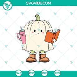 Bookish pumpkin ghost SVG for Halloween, perfect for bookworms crafting, in PNG format for Cricut and other cutting machines.