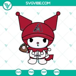 Kuromi Arizona Diamondbacks Baseball SVG featuring Sanrio MLB design. Bold Kuromi Baseball SVG for fans.