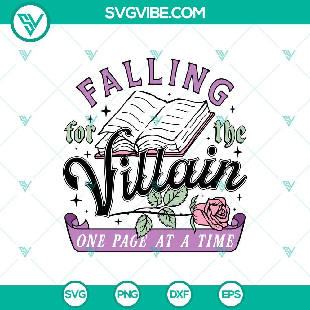 Falling For The Villain One Page At A Time SVG, Villain Halloween SVG, Vintage Halloween SVG Falling For The Villain One Page At A Time SVG, Vintage Halloween design, perfect for Halloween crafts.