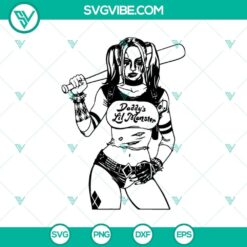 Harley Quinn SVG featuring "Daddy's Lil Monster" design in PNG format. Perfect for fans of DC Comics and Suicide Squad.