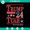 Trump 2024 funny hawk Tuah SVG design with bold text "Make America 24" and humorous slogan "Spit On That Thang".