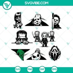 Halloween characters peeking out SVG with Jack Skellington and Michael Myers for Cricut projects. Horrors Halloween design.