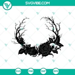 Gothic roses wreath SVG perfect for Halloween crafts, witchy designs, suitable for Cricut machines.