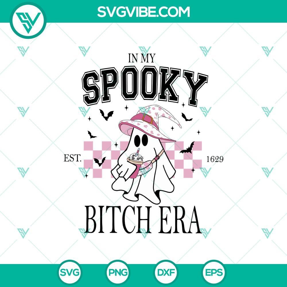 In My Spooky Bitch Era SVG, Cute Pink Ghost Bag And Tumbler SVG, Pumpkin Halloween SVG Cute pink ghost bag and tumbler SVG with pumpkin Halloween design, perfect for spooky season.