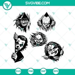 Horror characters peeking Halloween SVG bundle, perfect for Cricut designs. Ghost, skull, and witch peekaboo elements included in PNG format.