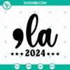 Kamala Harris 2024 Democrat President design SVG with Comma la text, ideal for supporters.