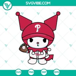 Kuromi Philadelphia Phillies Baseball SVG, Kuromi Baseball Team SVG, Sanrio Philadelphia Phillies Baseball MLB SVG Cricut