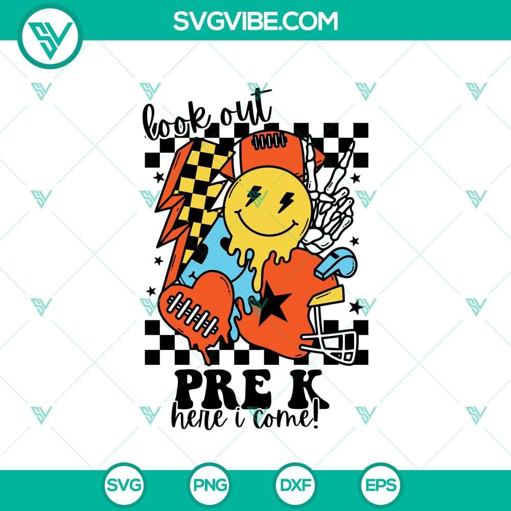 Look Out Pre K Here I Come SVG, Pre K Here I Come SVG, Baseball Boy Back To School SVG Cricut Baseball boy back to school SVG design for Cricut, "Look out Pre K Here I Come" and "Pre K Here I Come" SVGs. Ideal for back-to-school projects.