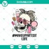 Skeleton makeup artist life themed SVG with skull bow design for Cricut, featuring trendy and stylish graphic elements.