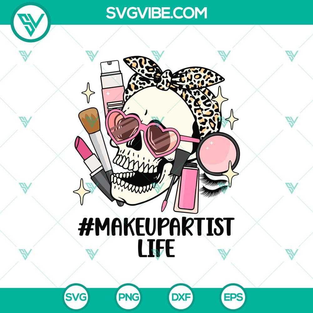Makeup Artist Life SVG, Skeleton Makeup Artist Life SVG, Skull Bow SVG Cricut Skeleton makeup artist life themed SVG with skull bow design for Cricut, featuring trendy and stylish graphic elements.