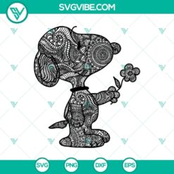 Mandala Snoopy with Flower SVG design, Zentangle Snoopy and Peanut characters, suitable for Cricut projects.