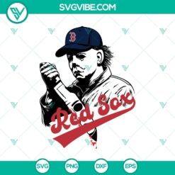 Michael Myers themed Boston Red Sox baseball SVG with knives, perfect for Cricut projects.