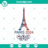 Paris 2024 Summer Olympics SVG PNG Cut Files with Eiffel Tower, Olympic rings, and sports icons in digital format.