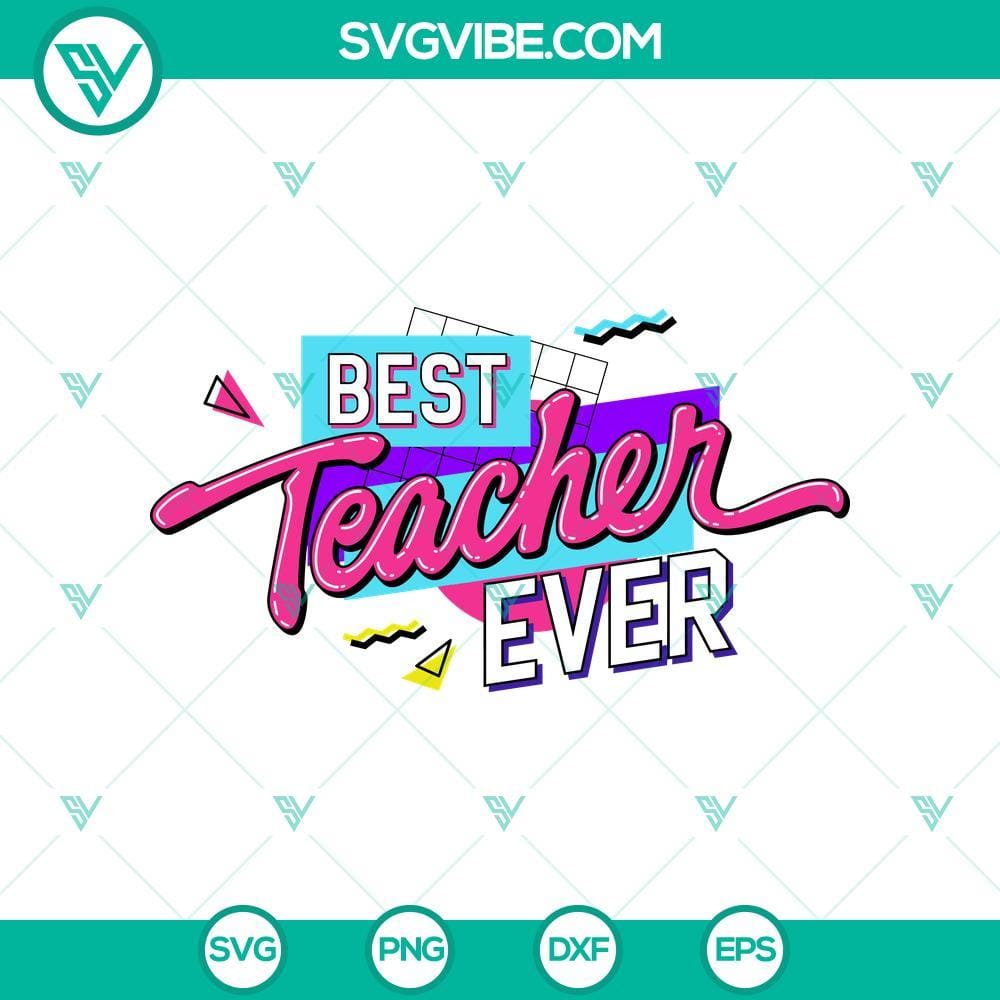 retro-best-teacher-ever-svg-teacher-90s-vibes-svg-retro-teacher-svg-png-cricut-mockup.jpg Retro Best Teacher Ever SVG with 90s vibes and Cricut compatible PNG file for crafting projects. Perfect gift for teachers.