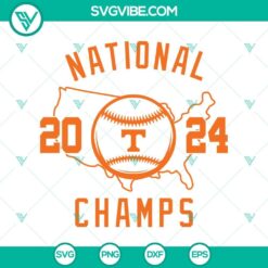 Tennessee Volunteers Baseball SVG celebrating National Champs 2024, sports design for crafting projects.