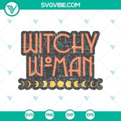 Witchy woman retro distressed SVG with Halloween and Gothic elements for Halloween designs, Witch-themed projects.