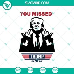 Trump 2024 SVG design with shooting target, perfect for Trump rally supporters. Available in PNG, EPS, DXF formats.