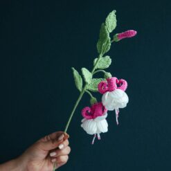 Fuchsia crochet flower pattern with video tutorial, PDF format.