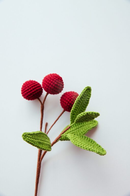 Crochet litchi branch PDF pattern with video tutorial for crafting enthusiasts.
