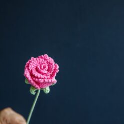 Crochet Roman Rose PDF Pattern with Free Video Tutorial, pink crochet rose design.