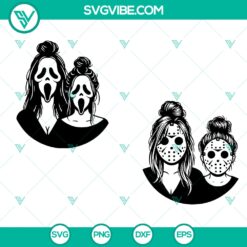 Ghostface Jason Mom And Daughter SVG design with Funny Halloween Mom SVG for Cricut Downloads, ideal for Halloween crafting.