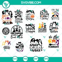 Halloween SVG bundle with Sanderson Sister and Hocus Pocus designs for Silhouette and Cricut machines. Perfect for spooky crafting projects.