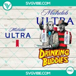 Jason Voorhees and Freddy Krueger Drink Buddies horror sublimation PNG for Michelob Ultra beer drinkers, ideal for Halloween-themed designs.