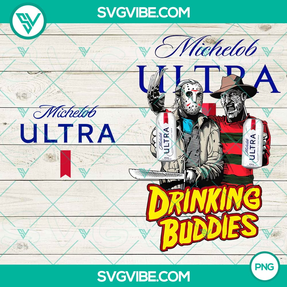 Jason Voorhees And Freddy Krueger Drink Buddies Michelob Ultra Beer PNG, Drink Buddies Horror Sublimation PNG 1