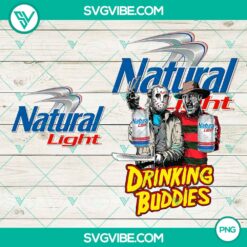 Jason Voorhees and Freddy Krueger Drink Buddies horror sublimation PNG design for Natural Light Beer, perfect for fans.