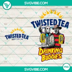 Jason Voorhees and Freddy Krueger Twisted Tee and Drink Buddies Horror Sublimation design PNG for horror enthusiasts.