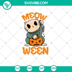Meow Ween Halloween Cat Killer SVG design for download in PNG, DXF, EPS formats, ideal for spooky Halloween crafts.